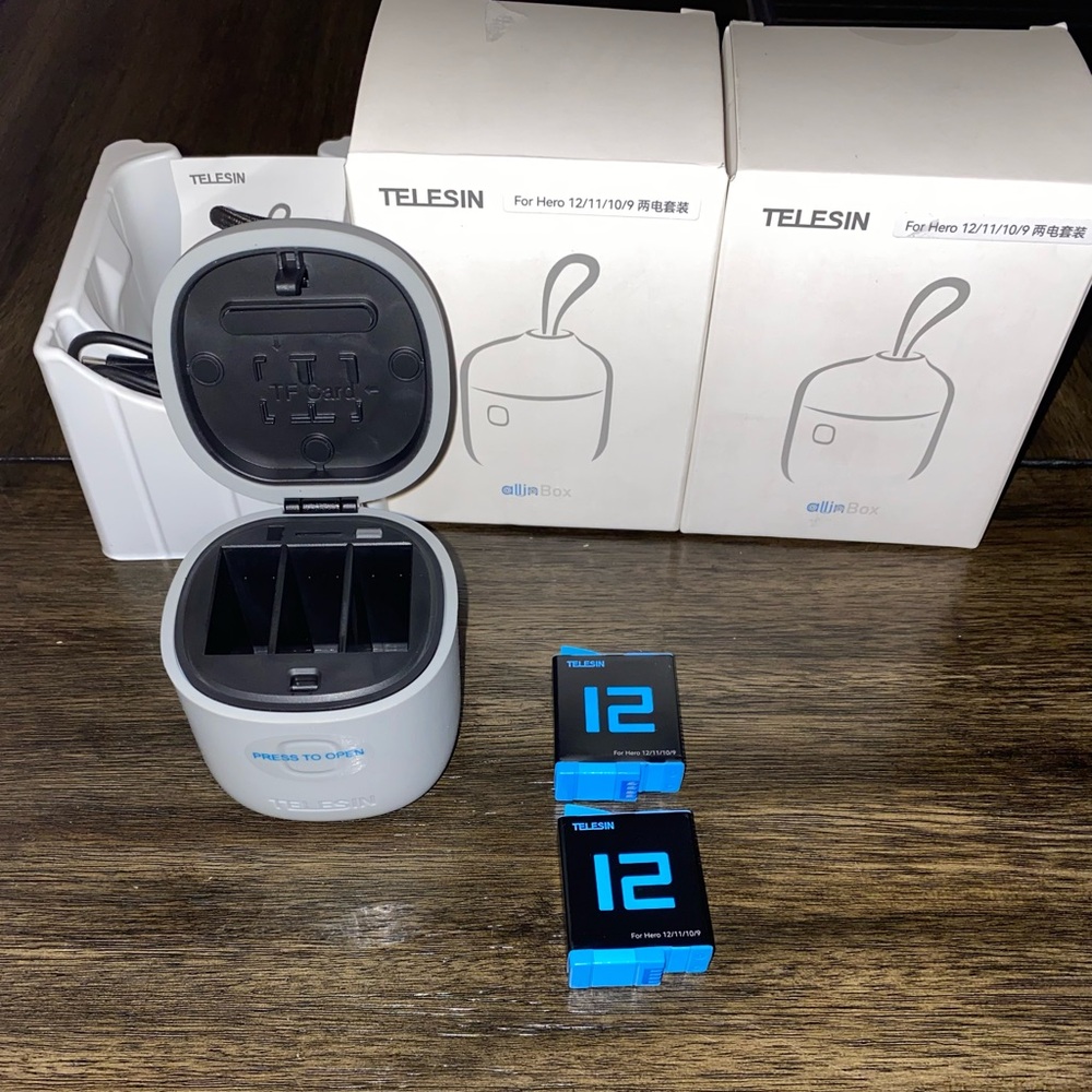 NEW TELESIN 2-Pack Batteries and Allin Box USB Charger for GoPro Hero 12/11/10/9